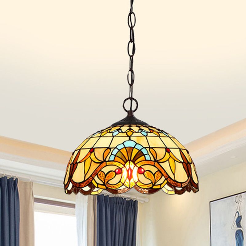 Baroque Art Glass Hanging Lamp Kit Bowl Shade Ceiling Pendant Light for Hallway