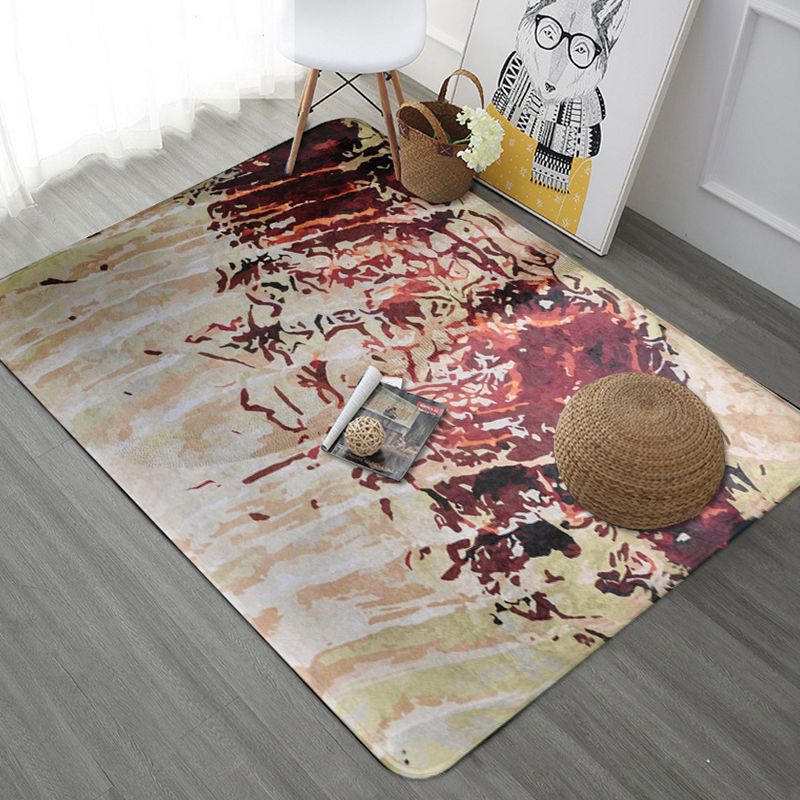 Unique Abstract Rug Red Shabby Chic Rug Polyester Machine Washable Anti-Slip Carpet for Living Room