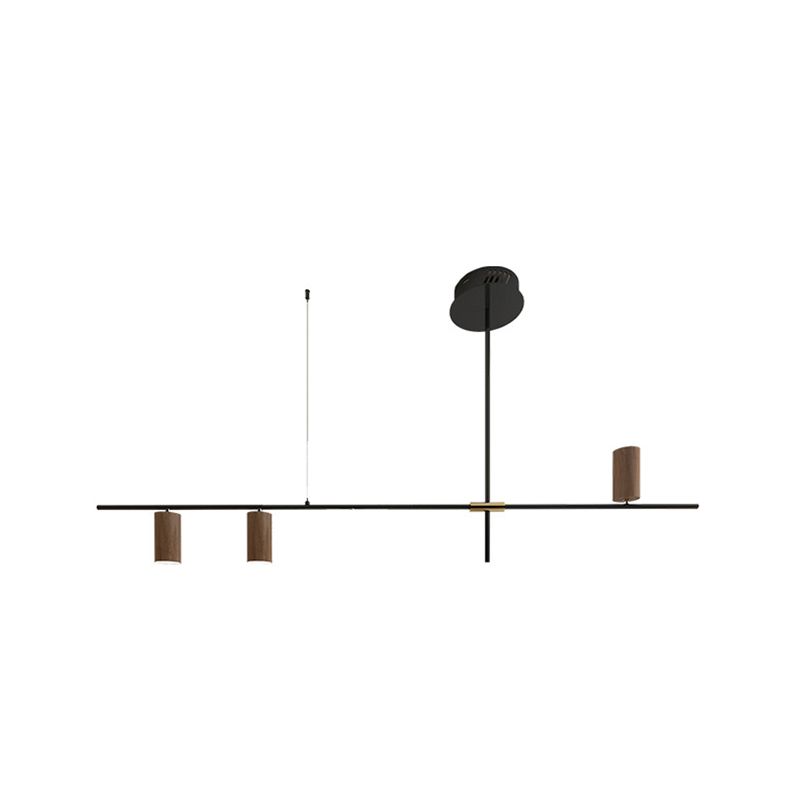 Modern Metal Island Lights Multi-Head Restaurant Hanging Lamp with Cylinder Walnut Shade