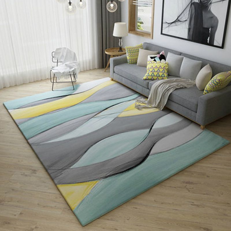 Modern Home Decor Rug Multi Color Abstract Print Area Carpet Synthetics Non-Slip Backing Pet Friendly Rug
