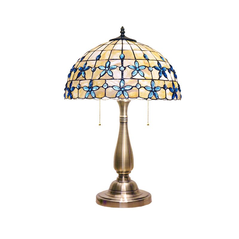 Lampada da comodino con petali gioiello Lampada da tavolo con catena a tirante in stile Tiffany a 2 teste con base in vaso d'oro