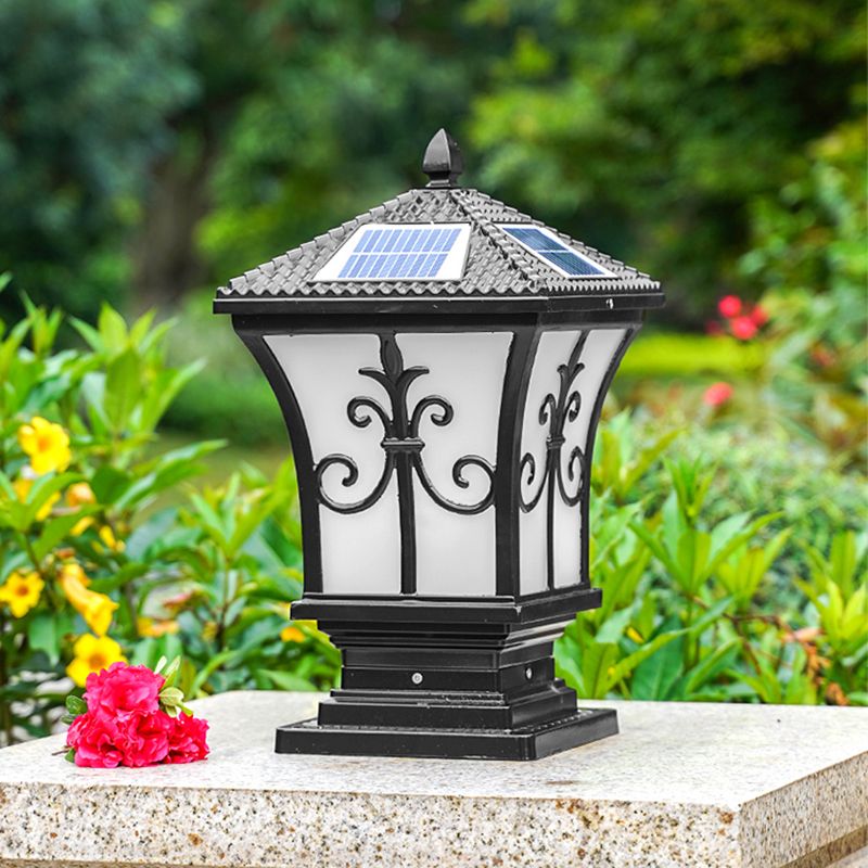 Rectangular Shape Metal Solar Pillar Lamp Modern Style 1-Light Outdoor Lights