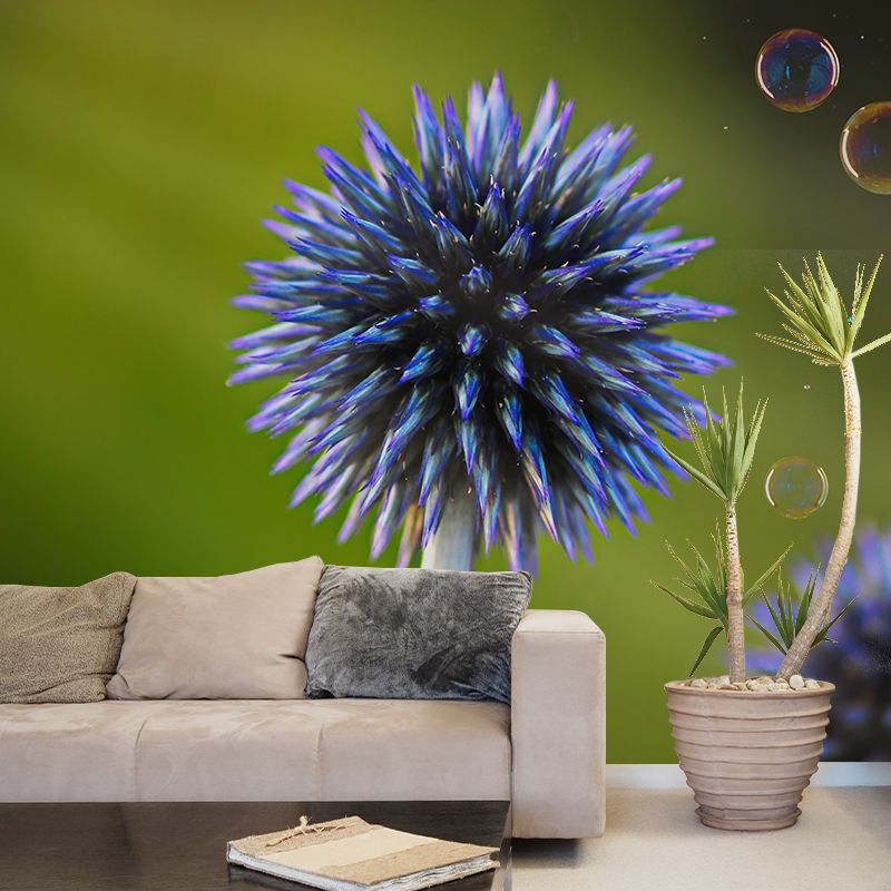 Echinops Plant Wall Covering for Living Room Moisture Resistant, Made to Measure