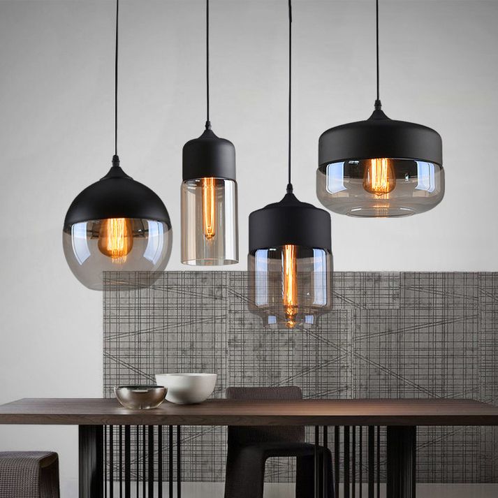 Schattiertes Glashängele Leuchte Industrierestaurant Deckenheize Anhänger Licht in Schwarz