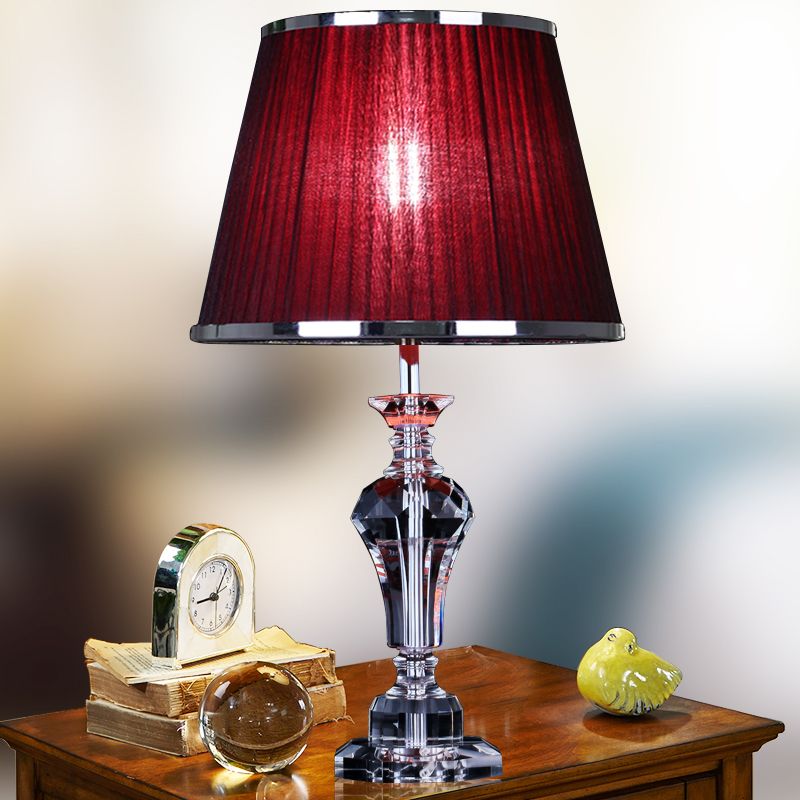 Urn-Shaped Table Light Contemporary Faceted Crystal 23"/25" Long 1 Head Red Small Desk Lamp
