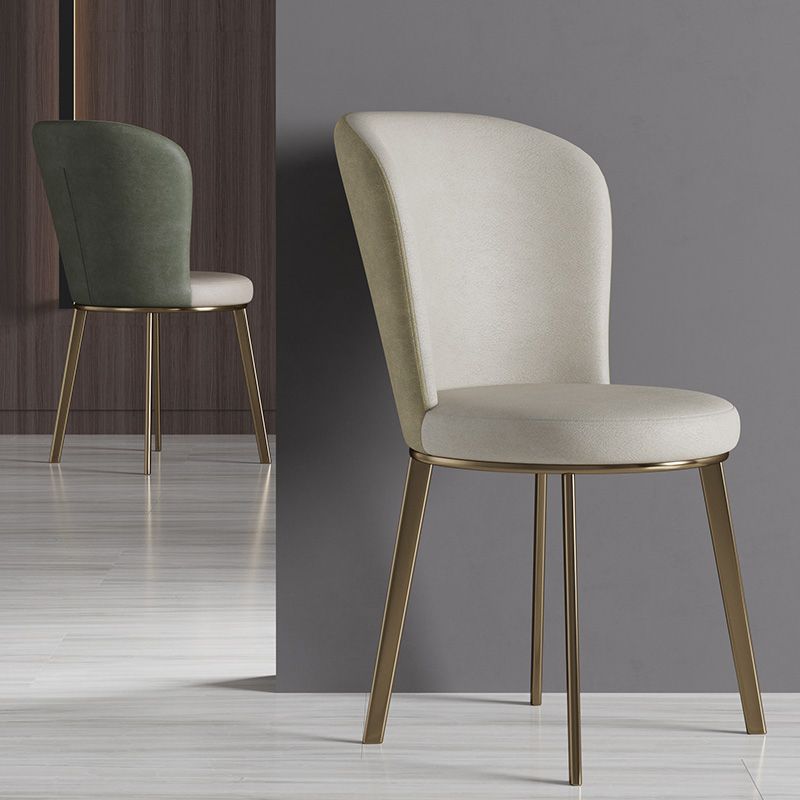 Scandinavian Style Leather Dining Chairs Solid Back Armless Dining Chairs for Home