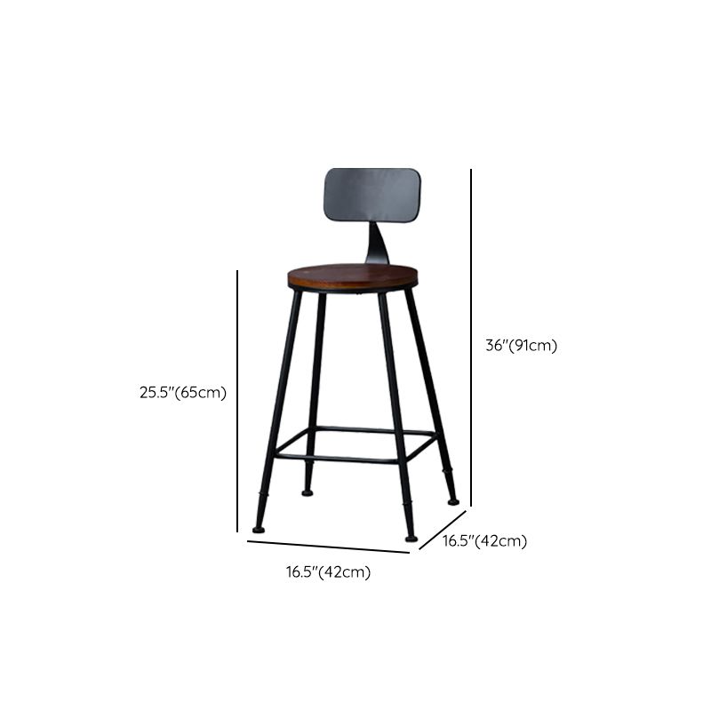 Modern Armless Backrest Counter Stool Iron Bar Stool with Wooden Seat for Bar