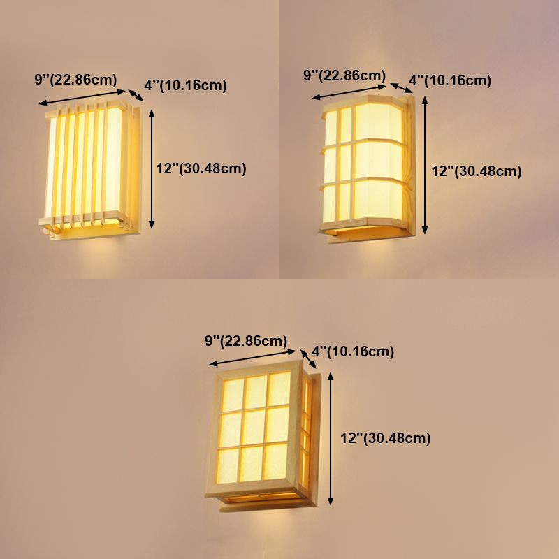 Square Shape Wooden Wall Sconce 1-Light Simple Wall Mount Lamp for Living Room