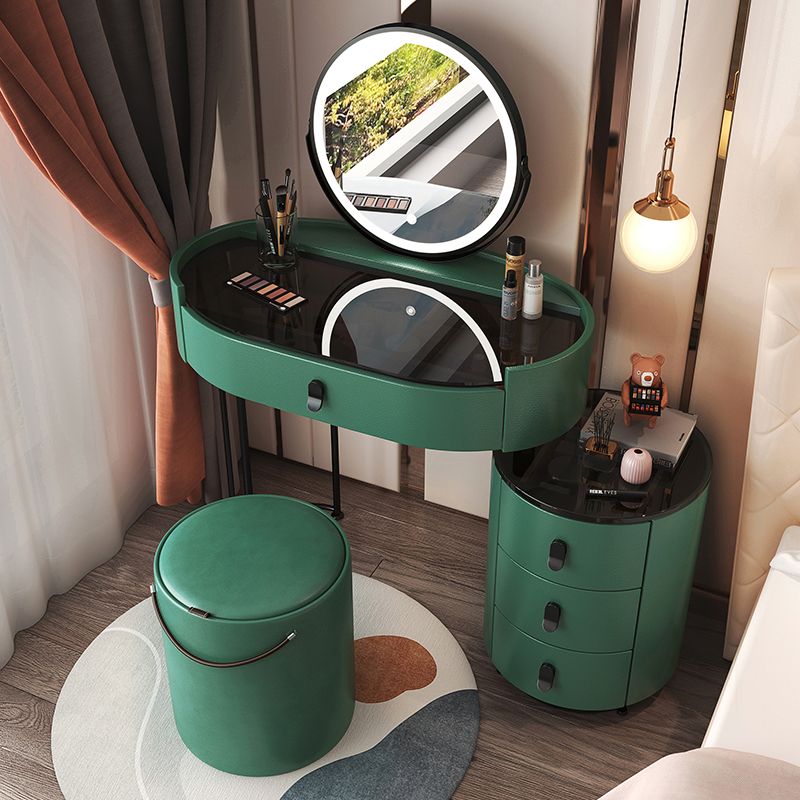 4 Drawers Makeup Vanity Desk with Black Glass Top for Bedroom
