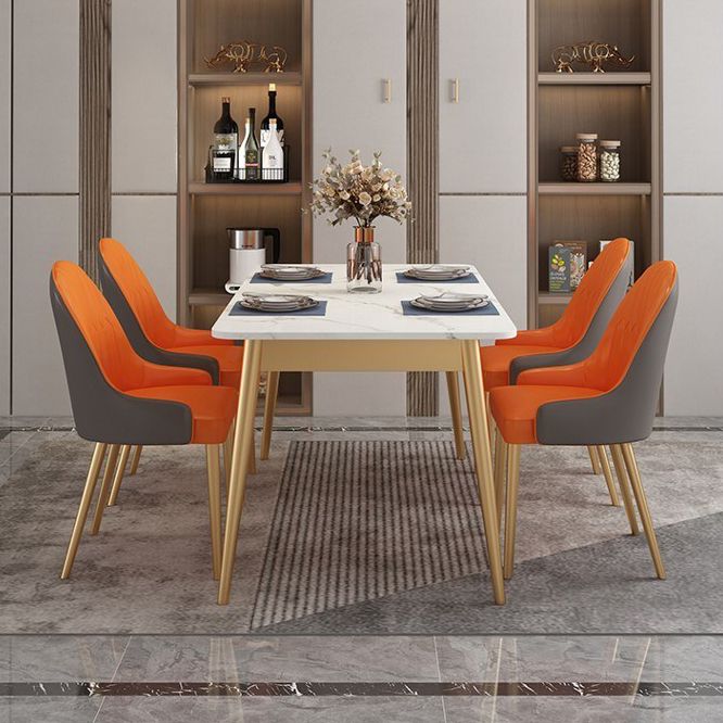 Traditional Luxury Dining Table White Top Rectangle 4 Legs Table for Home