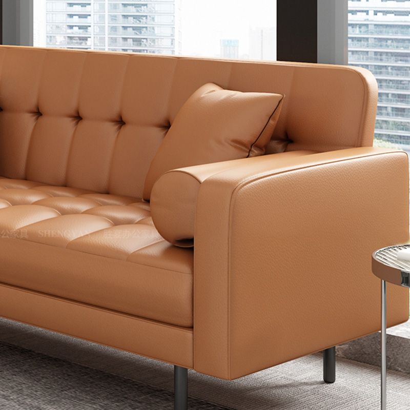 Glam Tufted Biscuit Back Standard Living Room Faux Leather Sofa