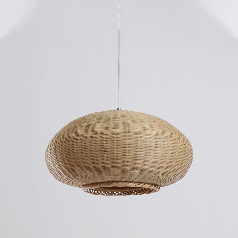 Flaxen Lantern Ceiling Lamp Asia 1 Head Bamboo Pendant Lighting Fixture for Dining Room