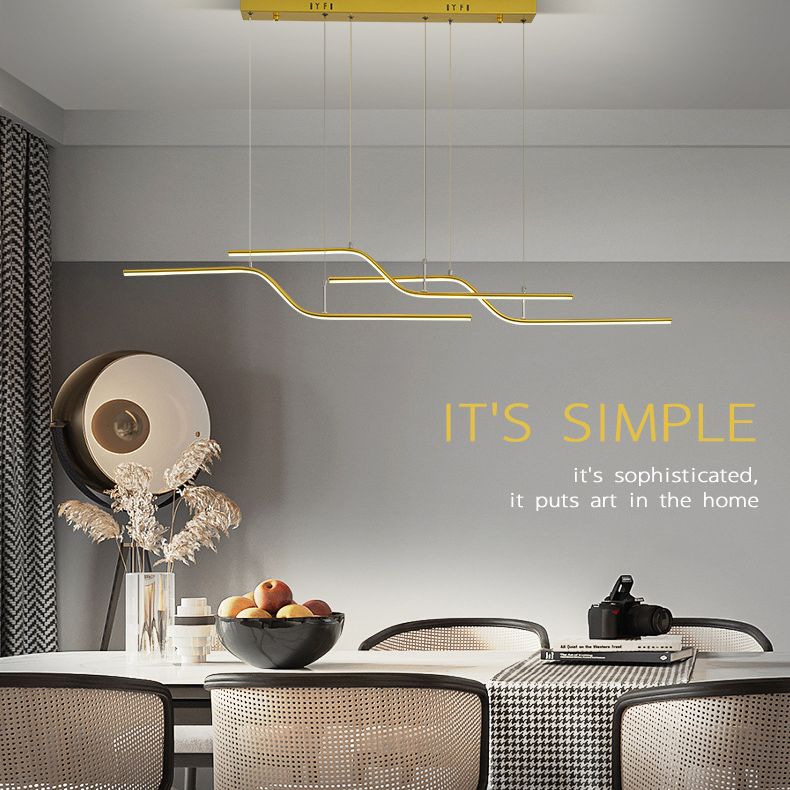 Ultra-modern Linear Hanging Chandelier Metallic Hanging Lamp with Hanging Cord for Restaurant