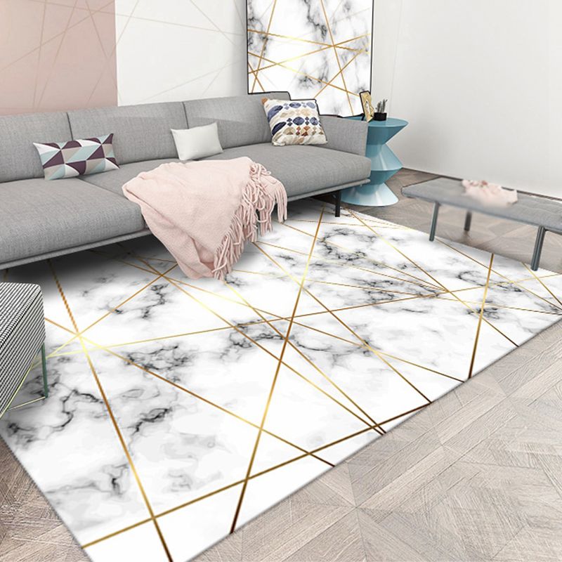 White Tone Abstract Lines Printed Rug Polyester Antique Carpet Stain Resistant Rug for Living Room