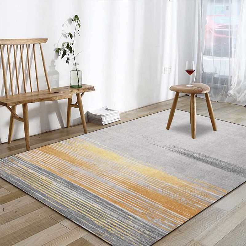 Nordic Striped Pattern Rug Grey and Yellow Polyester Rug Machine Washable Non-Slip Area Rug for Bedroom