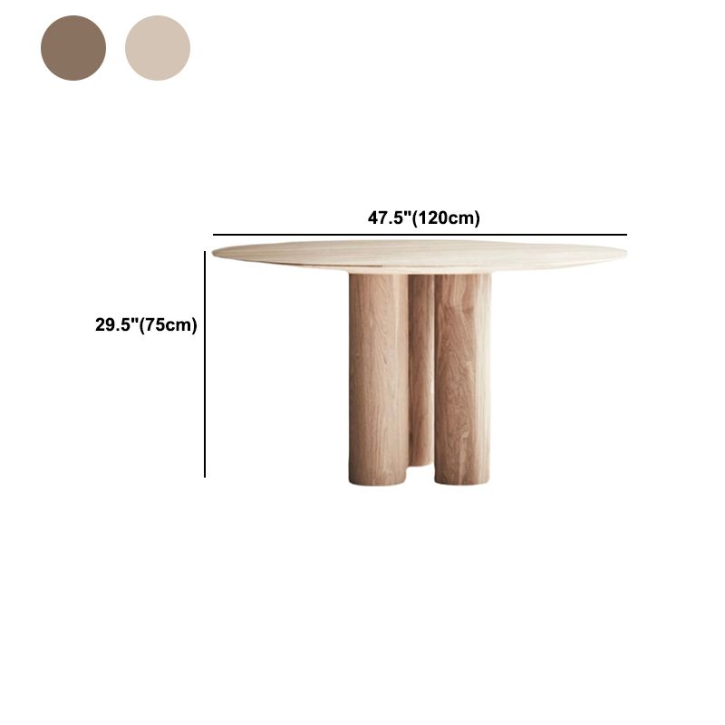 Round Dining Table Modern Wood Color Fixed Table of Pine Solid Wood