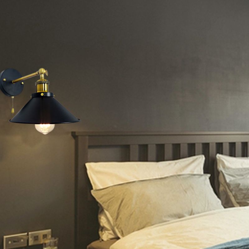 Black Modern Wall Sconce Cone Shape Vanity Lamp with Metal Shade for Bathroom