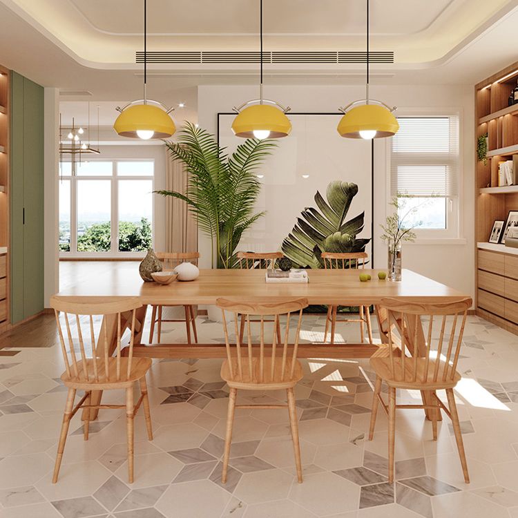 Eenvoudige dennen vaste houten eettafel rechthoekige tafel in houten kleur met vier veter