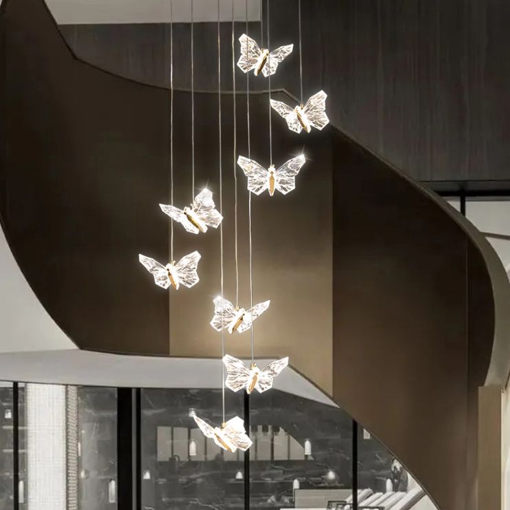 Brass Butterfly Hanging Lamp Minimalist LED Acrylic Pendant Ceiling Light for Duplex House