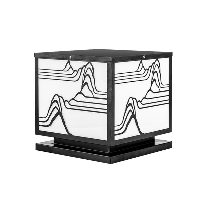 Square Shape Metal Waterproof Pillar Lamp Modern 1-Light Outdoor Lights in Black