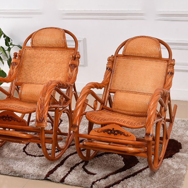 Traditional Rocking Chair Rattan Frame Spindle Backrest Indoor Rocking Chair