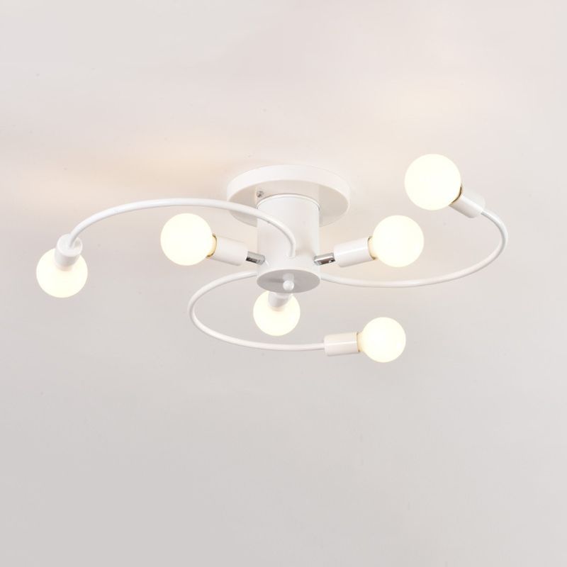Sputnik Semi Flush Light Fixtures Exposed Bulb Metal Ceiling Lamp for Bedroom