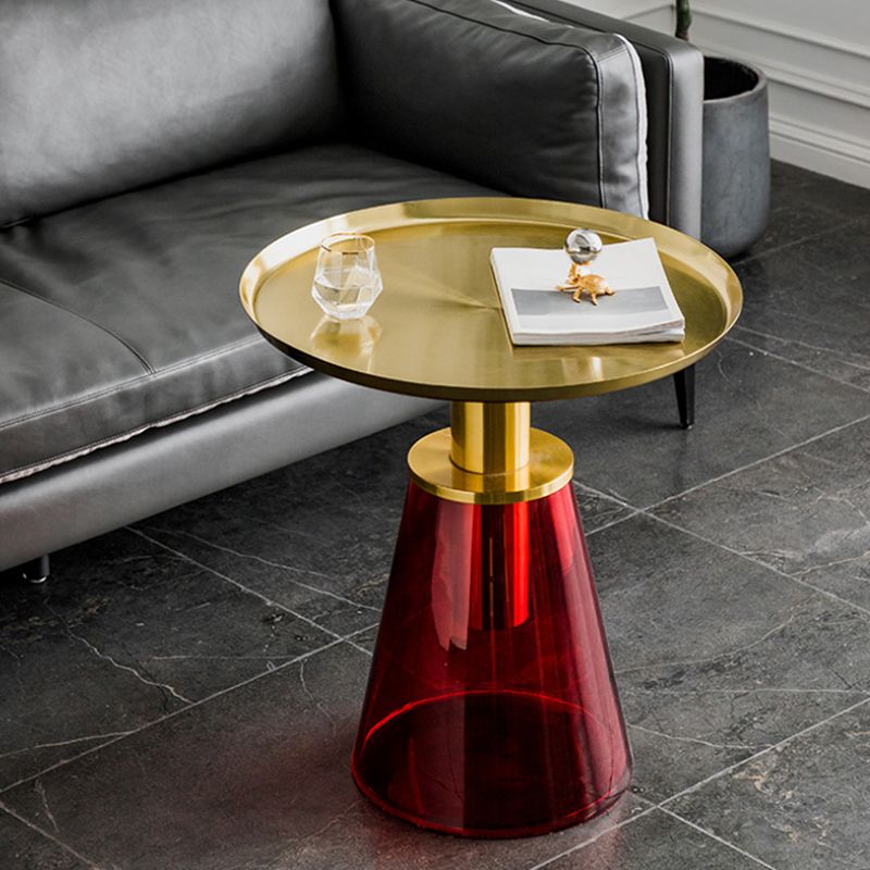 Round Metal/glass Table with Pedestal Base Base Mid-century Modern Side Table