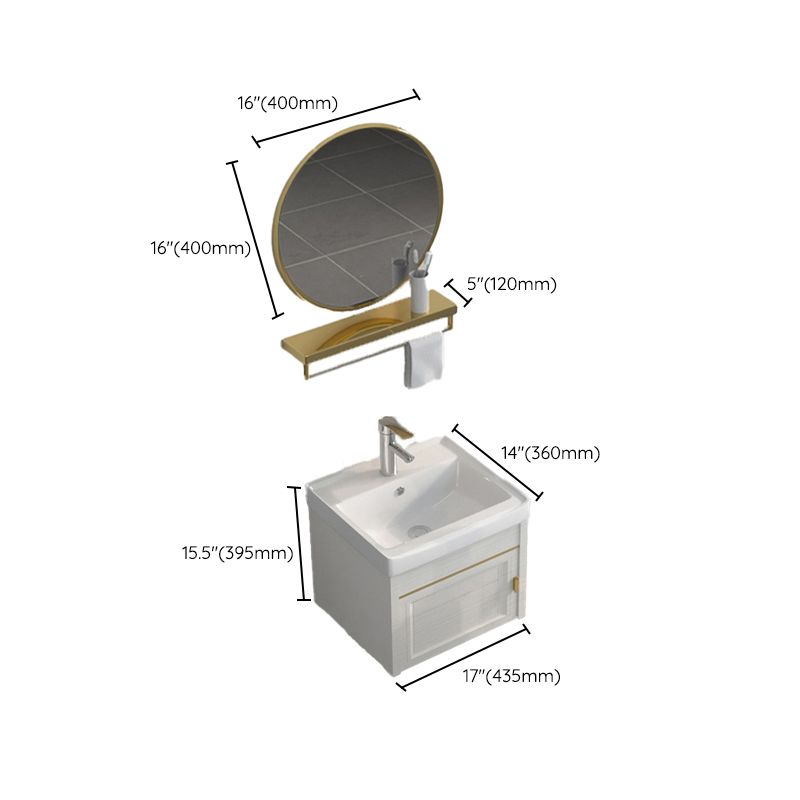 Single Sink Vanity Set Mirror Wall Mount Metal Frame Rectangle Bath Vanity with 2 Doors