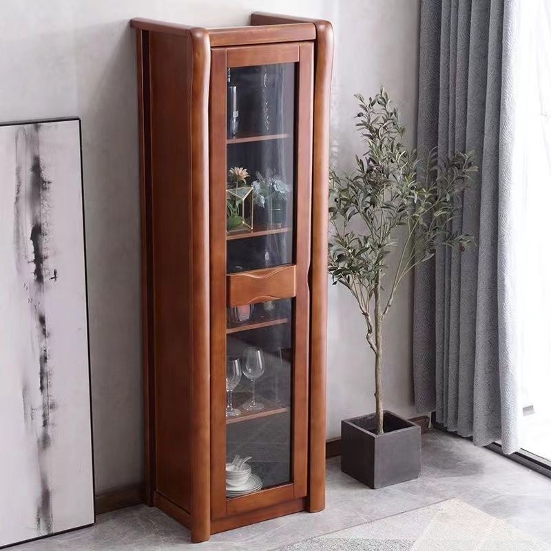 Contemporary Glass Paned Cabinet in Rubberwood 1/2-Door Solid Wood Storage Cabinet