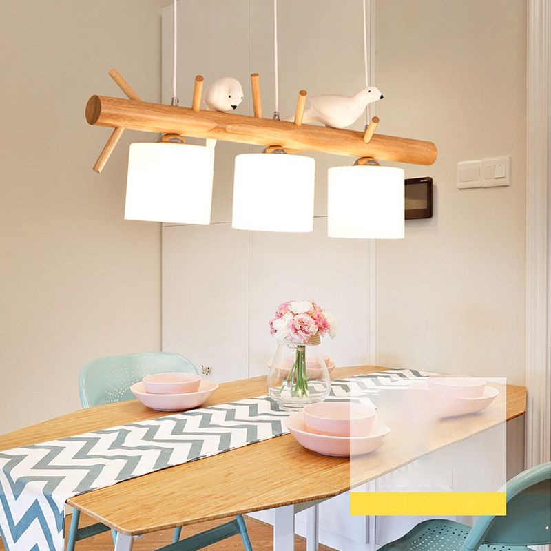 Luci del lampadario dell'isola cilindro moderni apparecchi di illuminazione lampadario in vetro con decorazione di uccelli