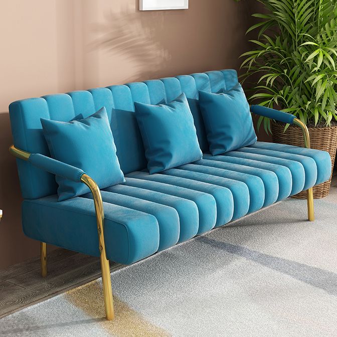 Contemporary Glam Gold Frame Sofa with Sewn Pillow Back for Bonus Room