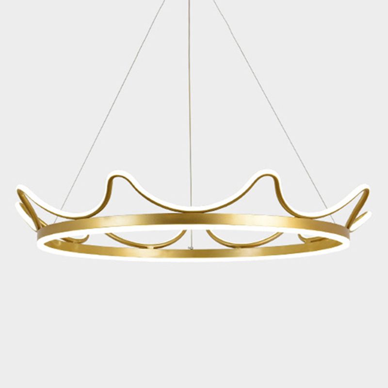 Gold Crown Shaped LED Chandelier Minimalistic Acrylic Suspension Pendant for Living Room