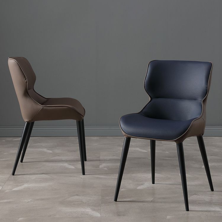 Scandinavian Style Faux Leather Dining Chair Solid Back Chair with 4 Black Finish Legs