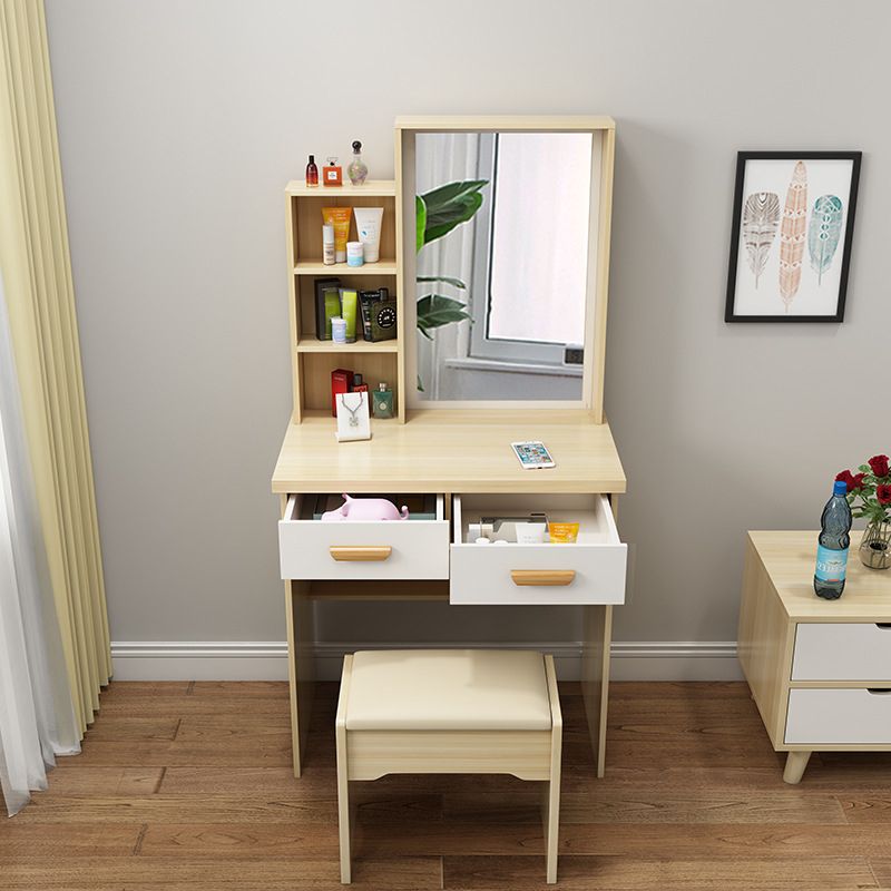 Wooden Vanity Table with 1 Storage Drawer Makeup Table with Mirror