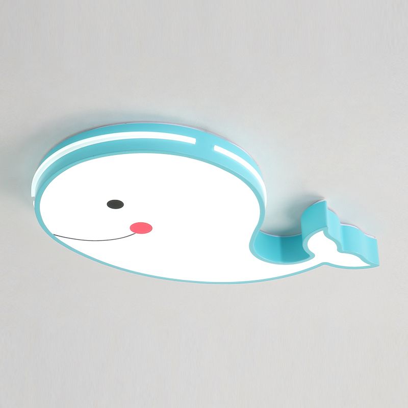 Whale Shape LED Ceiling Lamp Kids Style Iron 1 Light Flush Mount for Bedroom