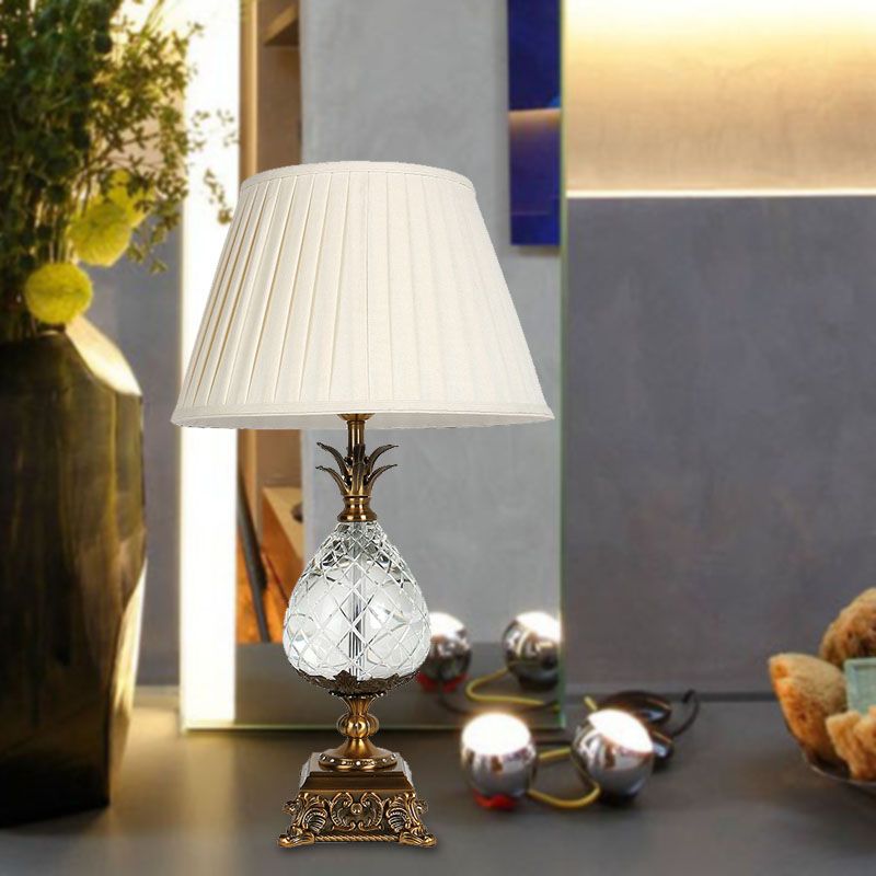 1 Light Table Light Countryside Pineapple Clear Crystal Night Lamp in White for Bedroom