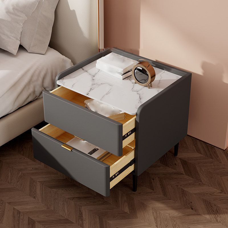 Modern Stone Accent Table Nightstand Drawer Storage Bedside Cabinet with Legs