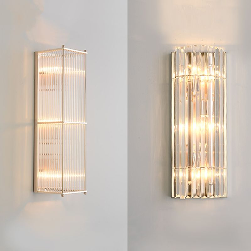 Crystal Gold Wall Light in Modern Concise Style Wrought Iron Rectangular Wall Sconce for Living Room