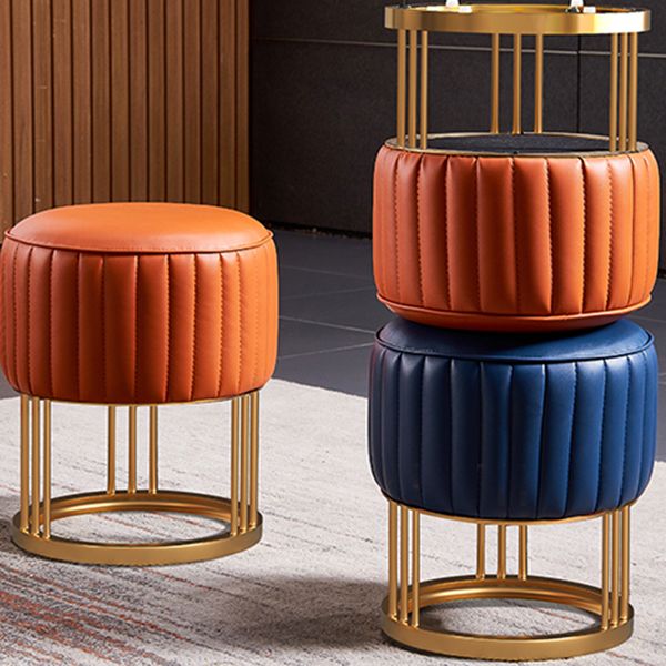 14" Wide Faux Leather Upholstered Ottoman Glam Round Shape Pouf