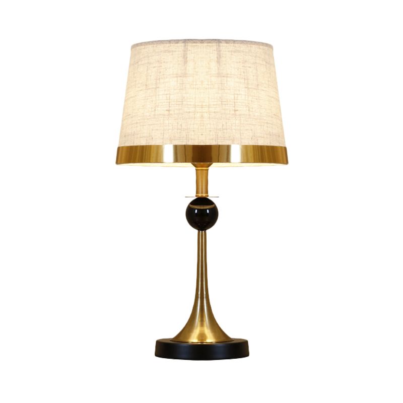 1 Light Living Room Table Light Contemporary Gold Desk Lamp with Drum Beige Fabric Shade