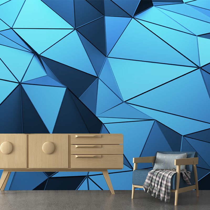 Whole Panels Mural Wallpaper 3D Seamless Geometric Wall Covering in Blue for Living Room