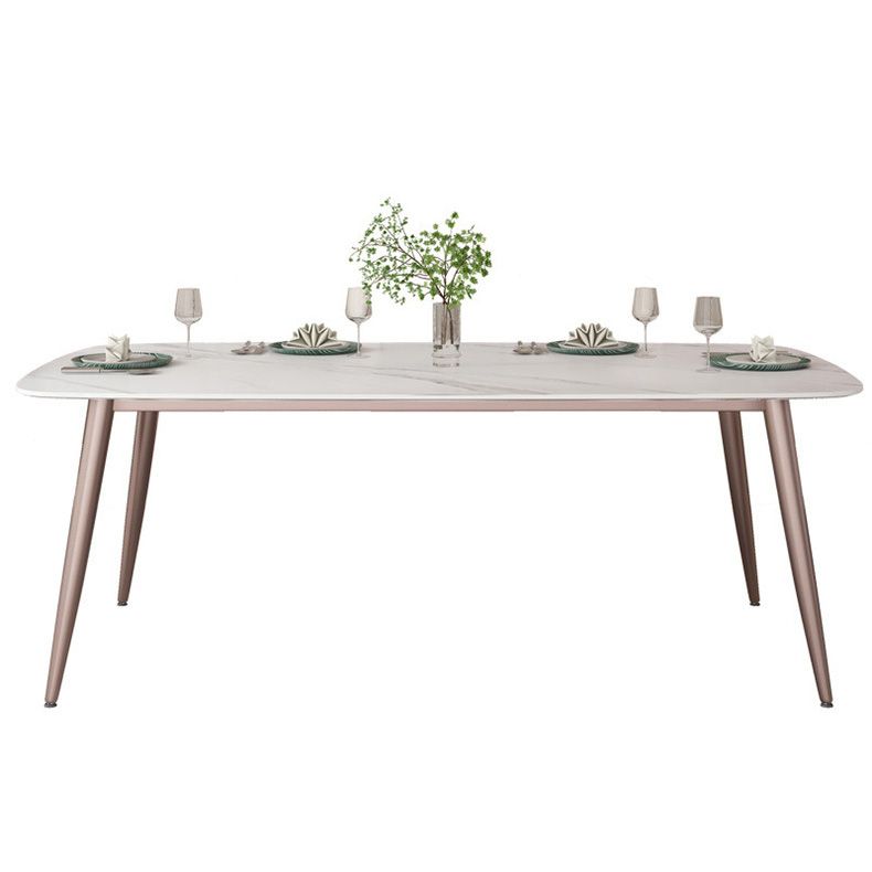 Glam Style Furniture Stone Rectangle Dining Room Table in White