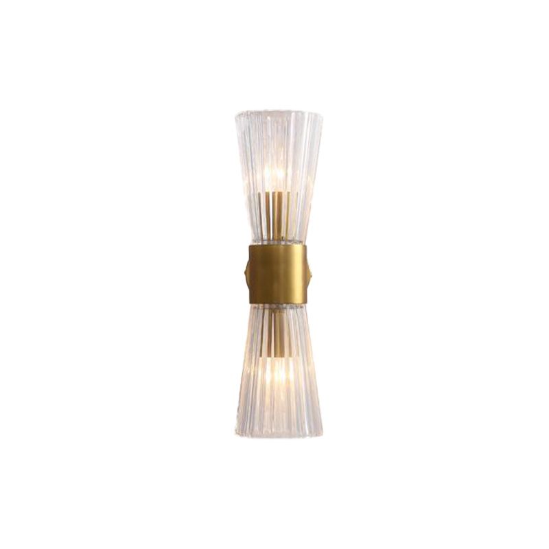 Hourglass Shape Wall Sconce Lighting Postmodern Clear Prismatic Glass 2 Heads Brass Up-Down Wall Lamp