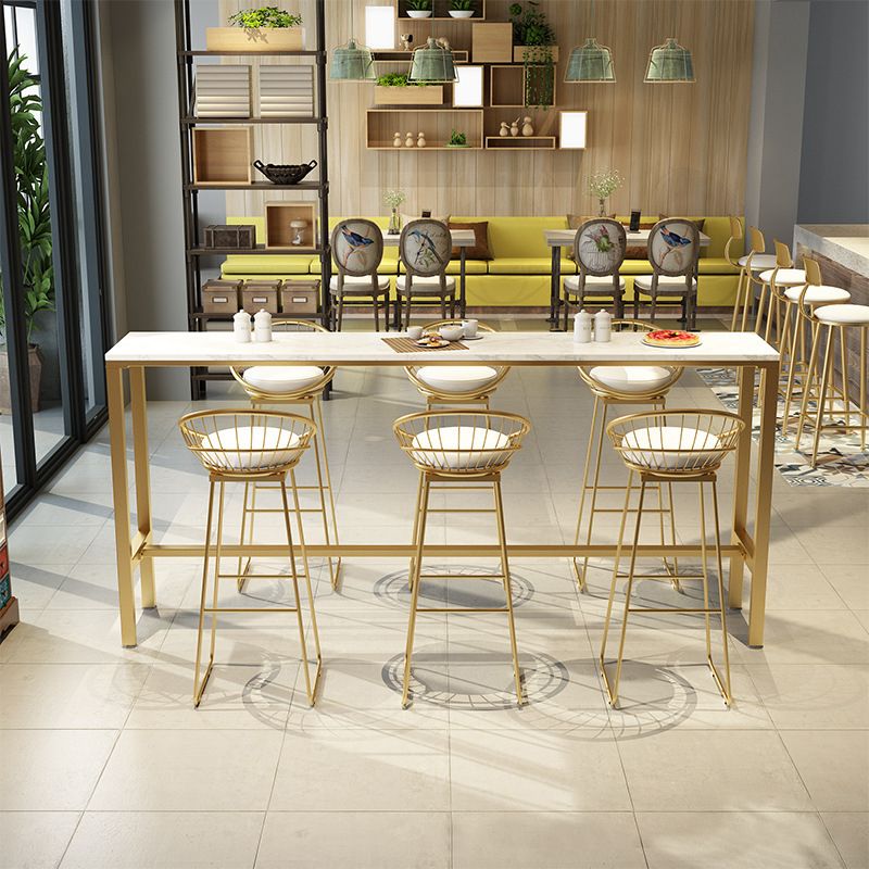 Glam Bar Height Table White Faux Marble Top Bistro Table with Trestle Base