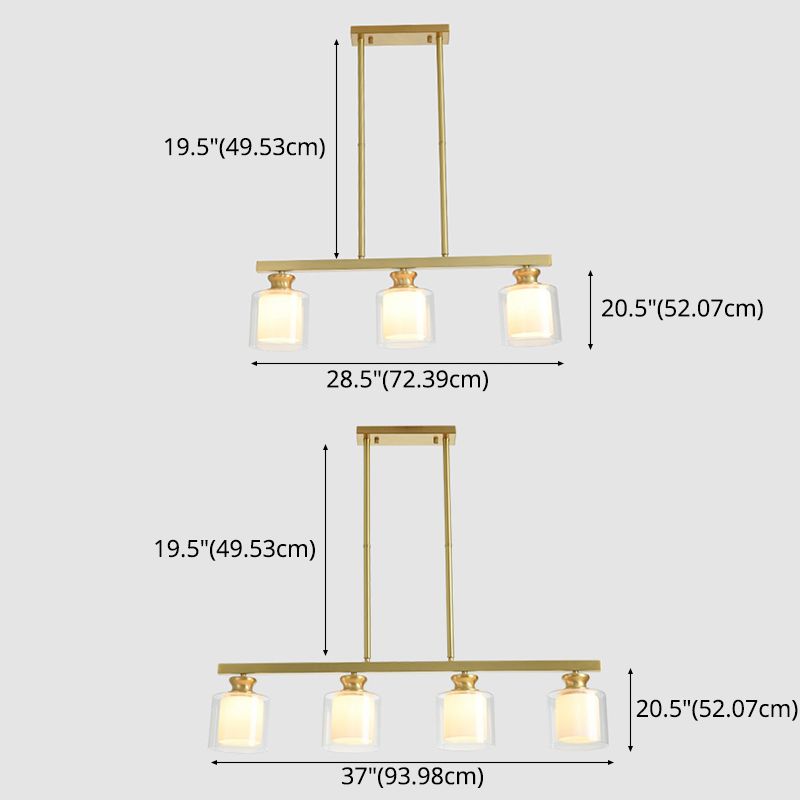 Lampada dell'isola cilindro moderna lampadario in vetro e isola metallica in oro