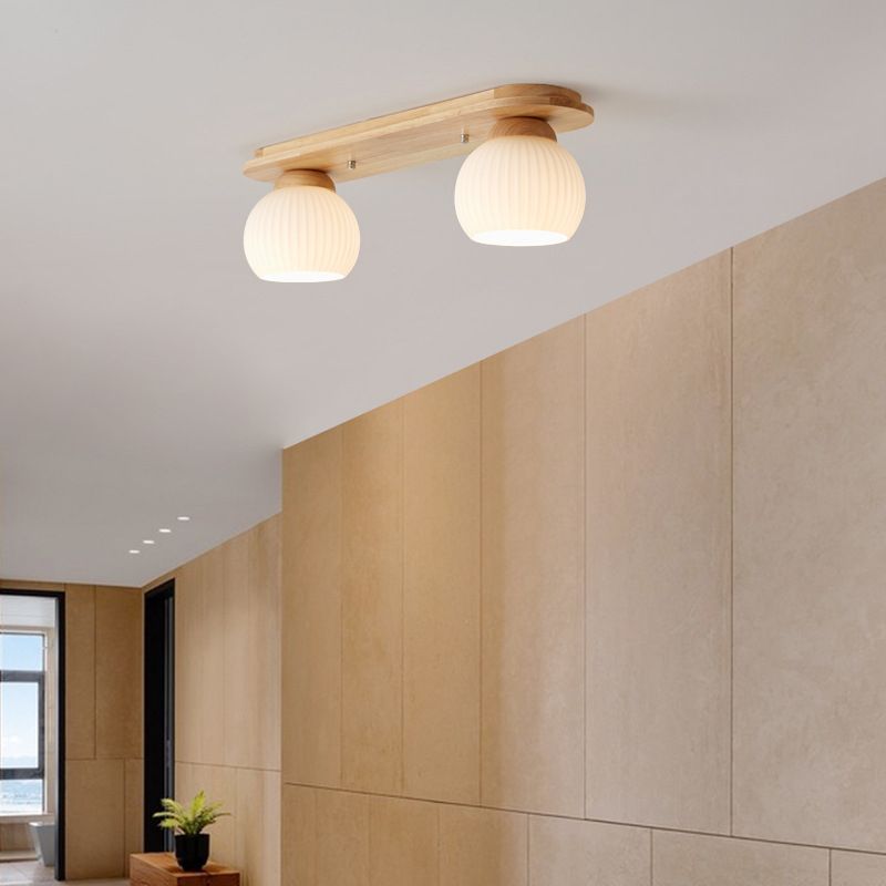 Drum Shape Glass Flush Ceiling Light Modern Multi Lights Flush Mount Light Fixture