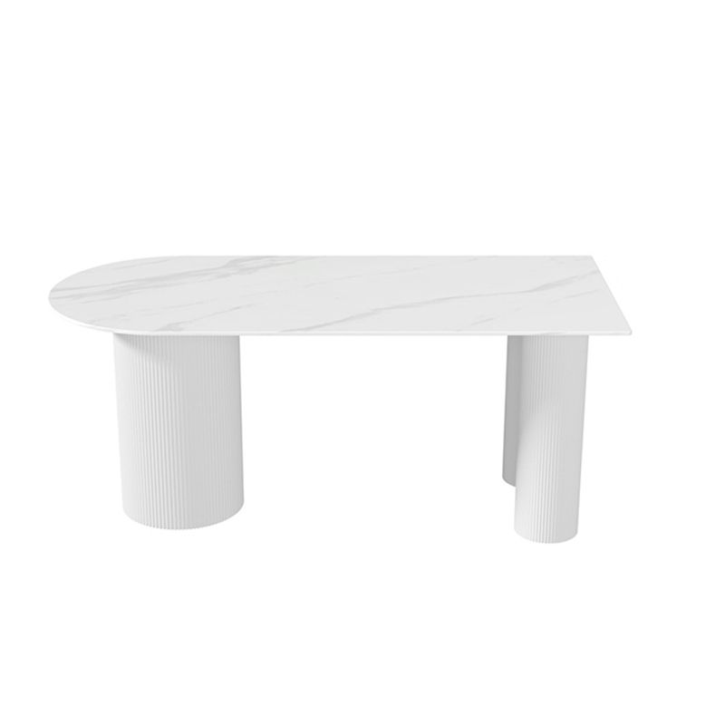 Modern Sintered Stone Dining Table  Contemporary White Table with Metal Base