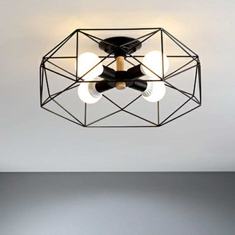 Industrial Fan Cage Semi Flush Mount Iron Flushmount Ceiling Light for Living Room