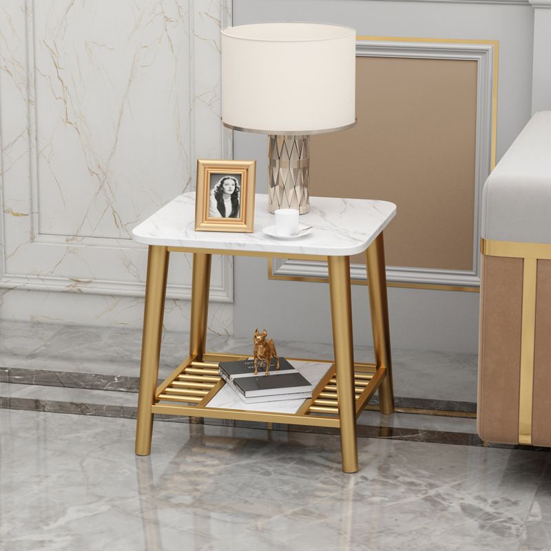 Rectangle Slate Top Side Table 21.65" Tall Metal 4 Legs End Table with Shelf