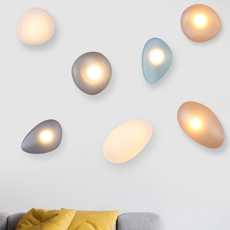 Nordic Style LED Wall Light Cobblestone Shape Wall Lamp with Glass Shade for Living